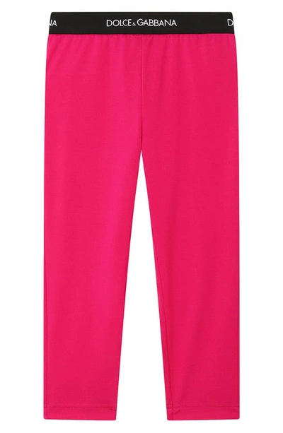 Dolce & Gabbana Kids' Logo Waistband Cotton Leggings In Pink
