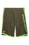 Under Armour Kids' Ua Stunt 3.0 Performance Athletic Shorts In Victory / Lime / Hyper