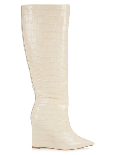 Schutz Asya Up Wedge Knee-high Boots In Eggshell
