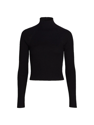 Alice And Olivia Irena Mock-neck Crop Ribbed Sweater In Black