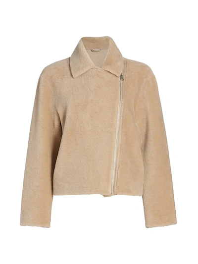 The Fur Salon Lambswool Asymmetric Jacket In Beige