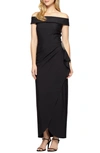 Alex Evenings Off The Shoulder Side Swept Evening Gown In Black