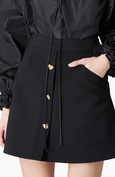 Carolina Herrera Heart Button Virgin Wool Blend Skirt In Black