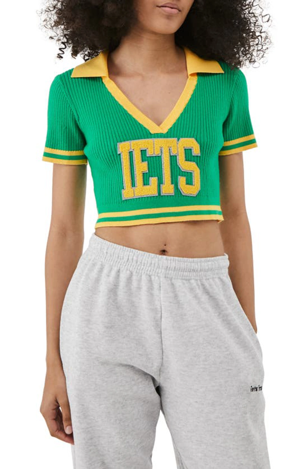 Iets Frans Crop Knit Polo Top In Green ModeSens