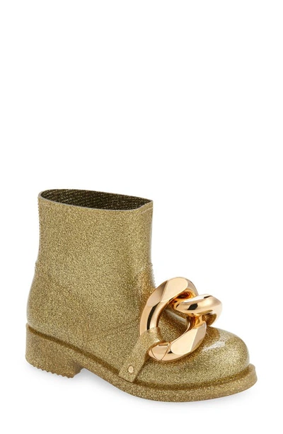 Jw Anderson Chain Rain Bootie In Glitter Light Gold