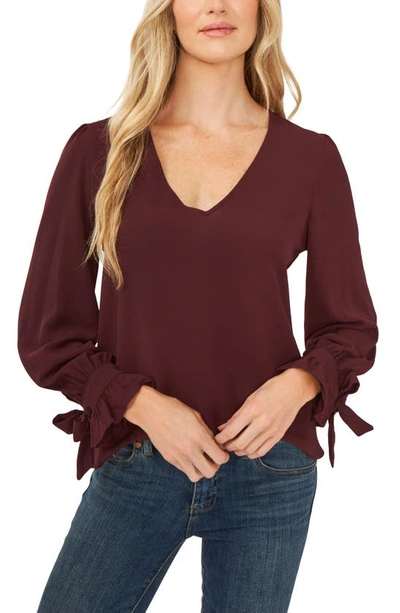 Cece Tie Sleeve Top In Rich Cabernet