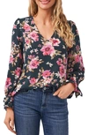 Cece Long Sleeve V-neck Top In Floral Display Deep Alpine