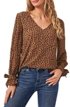 Cece Long Sleeve V-neck Top In Spicewood