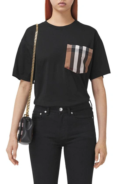 Burberry Checked Twill-trimmed Cotton-jersey T-shirt In Black