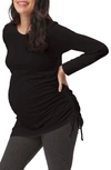 Stowaway Collection Asymmetrical Drawstring Maternity Top In Black