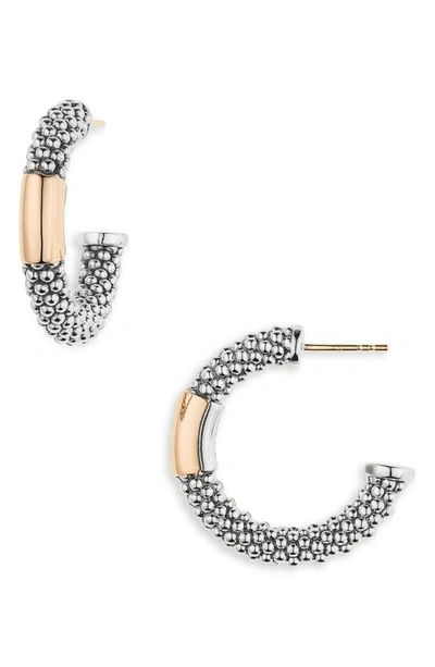 Lagos High Bar Two-tone Rose Gold 28mm Caviar Smooth Bar Hoop Earrings In Silver/rose Gold