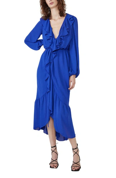 Bardot Sophya Long Sleeve Wrap Dress In Electric Blue