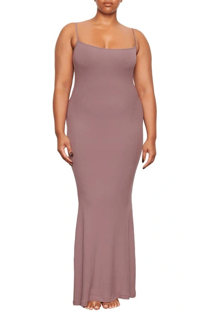 Skims Ribbed Long Slipdress In Plum