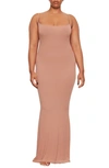 Skims Ribbed Long Slipdress In Rose Clay