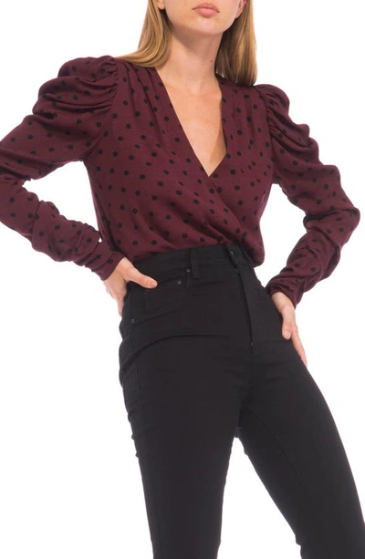 Afrm Danna Puff Long Sleeve Bodysuit In Port Polka Dot