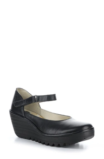 Fly London Yawo Wedge Mary Jane Loafer In Black Mousse