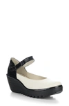 Fly London Wedge Mary Jane Loafer In Off White/ Black