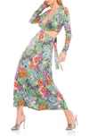 Afrm Assi Floral Cutout Detail Long Sleeve Knit Dress In Green Vintage Floral