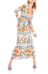 Afrm Assi Floral Cutout Detail Long Sleeve Knit Dress In Peach Vintage Floral
