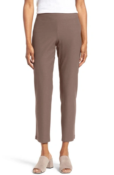 Eileen Fisher Stretch Crepe Slim Ankle Pants In Cobblestone