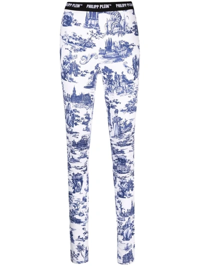 Philipp Plein Embroidered High-rise Leggings In Blau