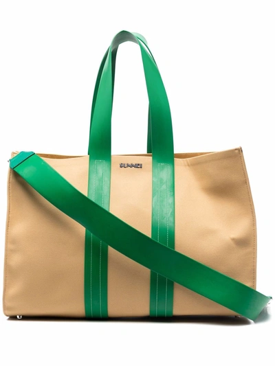 Sunnei Logo-plaque Tote Bag In Nude