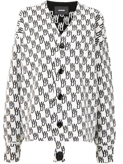 We11 Done Monogram-print Knitted Cardigan In Ivory