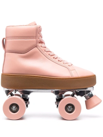 Bottega Veneta Wardrobe 02 Quilt High-top Sneaker Roller Skates In Pink