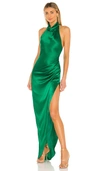 Amanda Uprichard Aurela Halter Gown Dress In Jungle In Dark Green