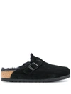 Birkenstock Arizona Unisex Suede Mule With Shearling Lining Shoes In Black