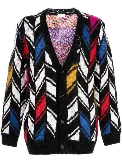 Saint Laurent Men's Multi-chevron Cardigan Sweater In Multicolor