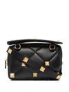 Valentino Roman Stud Diamond-quilted Clutch Bag In Black