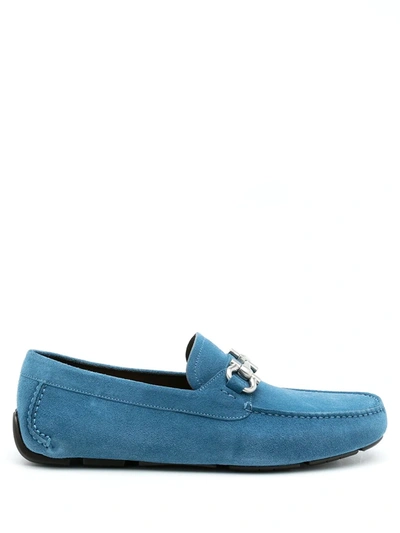 Ferragamo Gancini Suede Driving Loafers In Blue