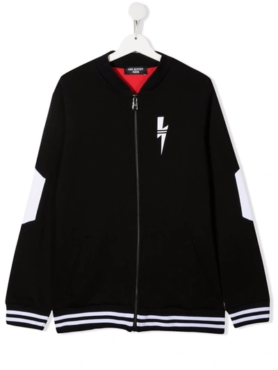 Neil Barrett Kids' Black White And Red Tricolor Branded Track Jacket