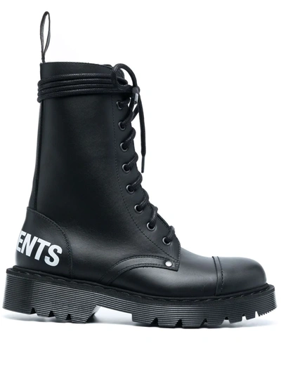 Vetements Logo-print Leather Boots In Black