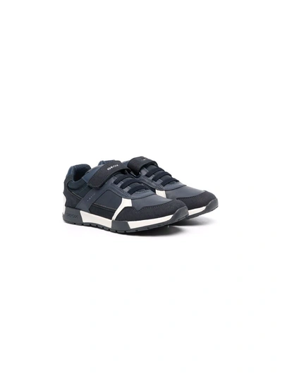 Geox Kids' Alfier Low-top Leather Sneakers In Blue