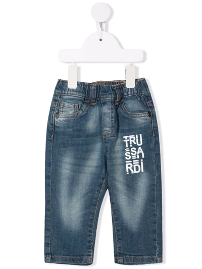 Trussardi Junior Babies' Logo Print Jeans In Blue