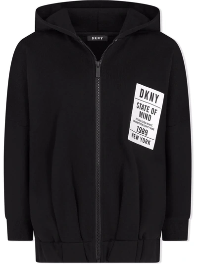 Dkny Teen Logo-print Zip-up Hoodie In Black