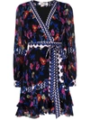 Diane Von Furstenberg Dvf Sol Ruffled Mini Wrap Dress In Charlottenburg Floral In Blue