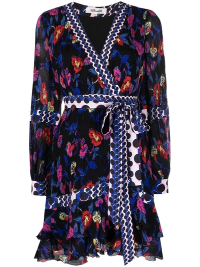 Diane Von Furstenberg Dvf Sol Ruffled Mini Wrap Dress In Charlottenburg Floral In Blue