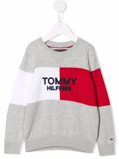 Tommy Hilfiger Junior Kids' Logo Long-sleeve Sweatshirt In Grey