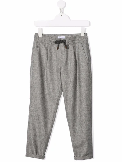 Brunello Cucinelli Kids' 工字褶直筒长裤 In Grigio Chiaro