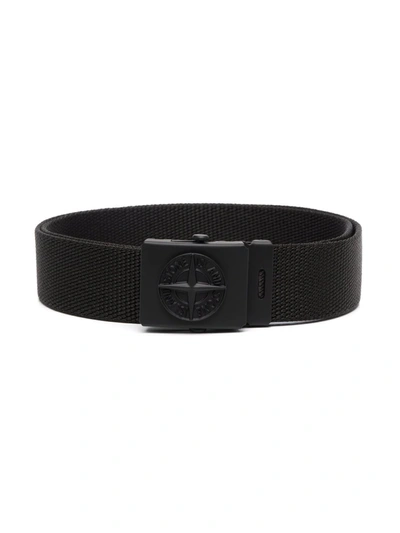 Stone Island Kids' Logo Buckle Belt In Black