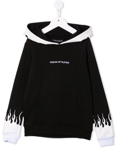 Vision Of Super Black Kids Hoodie Wtih White Flames