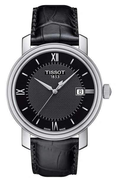 Tissot Bridgeport Leather Strap Watch In Black/ Silver