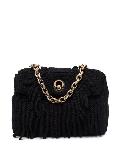 Ermanno Scervino Faubourg Baguette Bag In Knit With Black Fringes In Schwarz