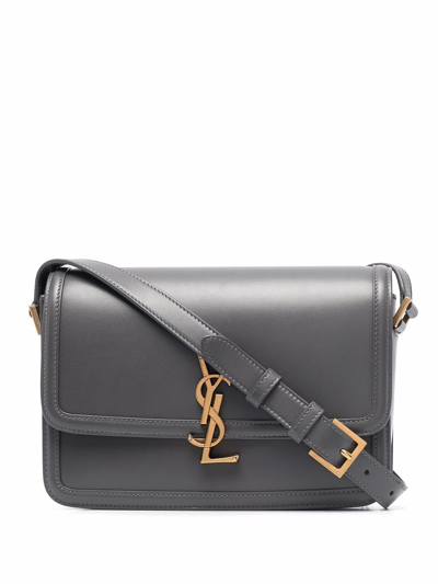 Saint Laurent Solferino Medium Leather Shoulder Bag In Grau