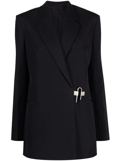 Givenchy Black Wool Blazer With Padlock Detail In Nero