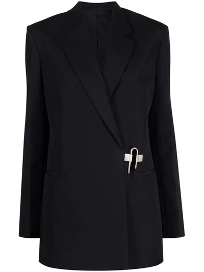 Givenchy Oversized Wool Blazer W/ Metal Lock Closure In Black