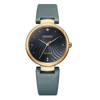 Citizen Eco-drive Crystal Black Dial Ladies Watch Em0853-14h In Black / Gold Tone / Grey / Rose / Rose Gold Tone